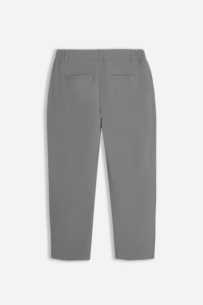 PANTALONE IN TWILL CON ELASTICO NEI FIANCHI GRIGIO SCURO