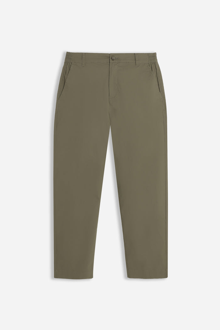 PANTALONE IN TWILL CON ELASTICO NEI FIANCHI VERDE MILITARE
