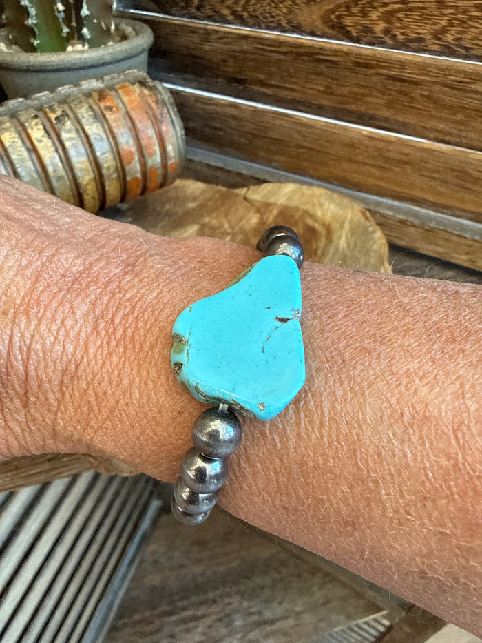 Pearl & Stone Chunk  Stretch Bracelet - 2 colors