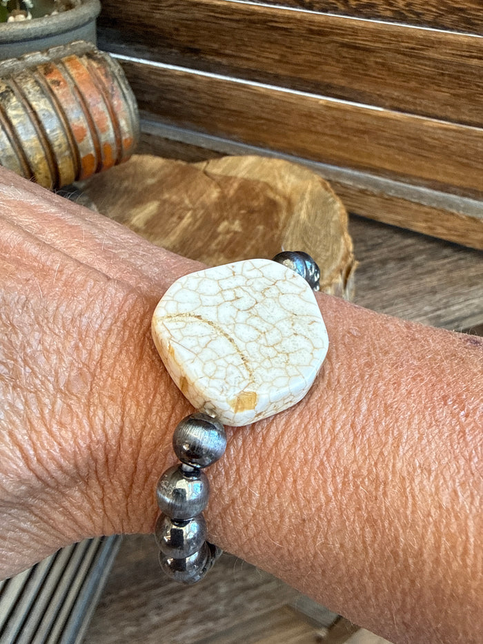 Pearl & Stone Chunk  Stretch Bracelet - 2 colors