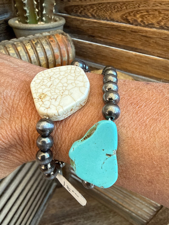 Pearl & Stone Chunk  Stretch Bracelet - 2 colors