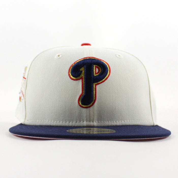 Philadelphia Phillies 1996 All Star Game 59Fifty New Era Fitted Hat (Chrome White Oceanside Blue Pink Under Brim)