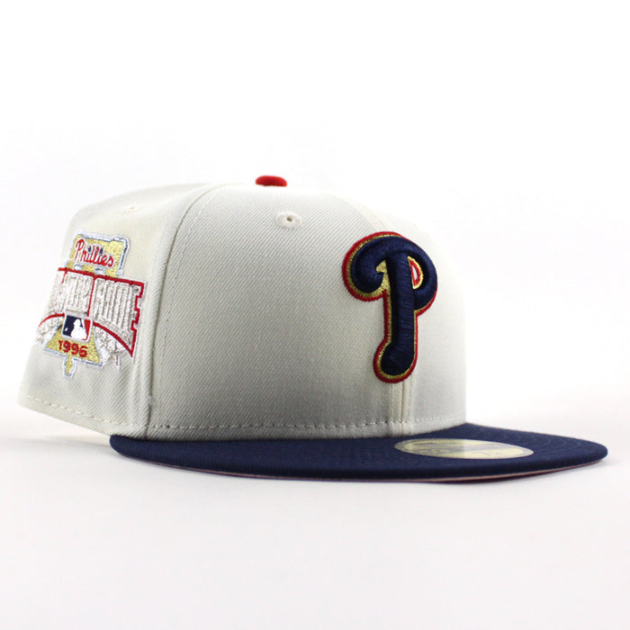 Philadelphia Phillies 1996 All Star Game 59Fifty New Era Fitted Hat (Chrome White Oceanside Blue Pink Under Brim)
