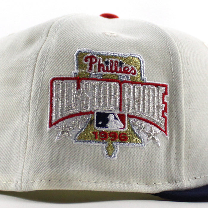 Philadelphia Phillies 1996 All Star Game 59Fifty New Era Fitted Hat (Chrome White Oceanside Blue Pink Under Brim)
