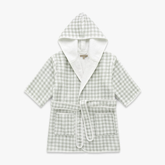 Children's hooded bathrobe in Picnic Gingham - Green