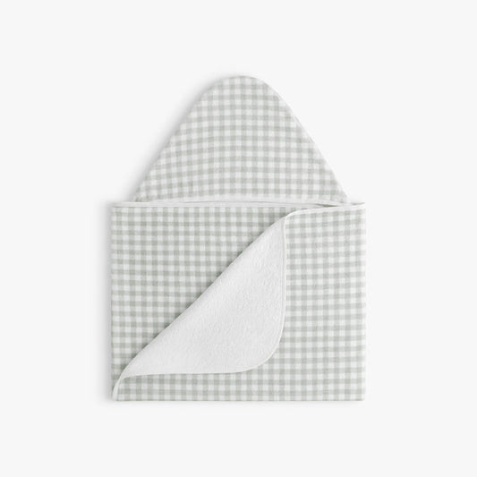 Children's hooded towel in Picnic Gingham - Green