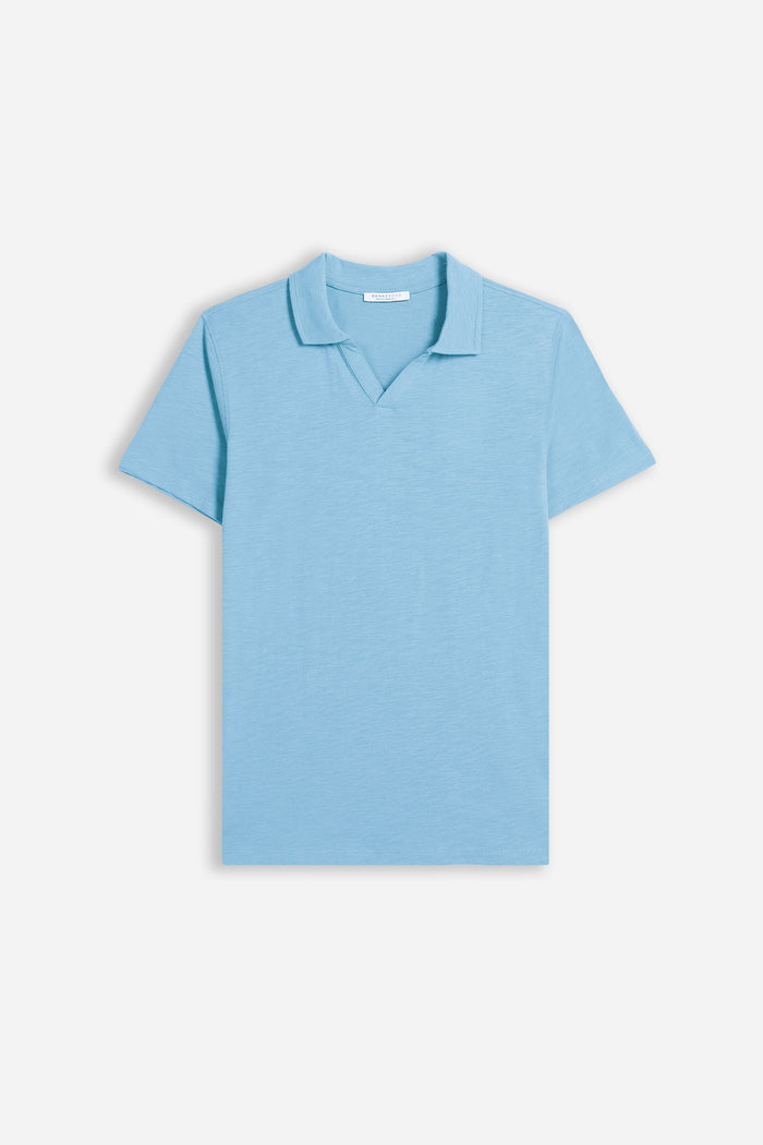 POLO SLUB CON COLLO DERBY CELESTE