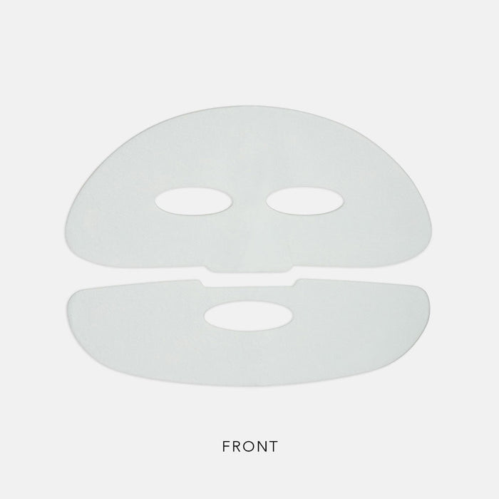 Two-piece translucent facial mask sheet designed for full face coverage with eye and mouth cutouts, for use with PolyPeptide Collagel+ Face Mask | HydroPeptide skincare treatment.