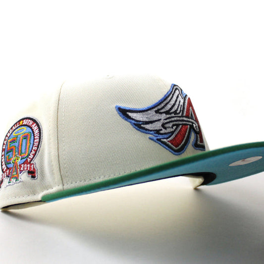 🚨PRE-ORDER🚨 Anaheim Angels 50th Anniversary New Era 59Fifty Fitted Hat (Chrome White Kelly Green Sky Blue Under Brim)