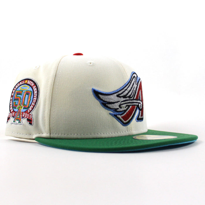 🚨PRE-ORDER🚨 Anaheim Angels 50th Anniversary New Era 59Fifty Fitted Hat (Chrome White Kelly Green Sky Blue Under Brim)