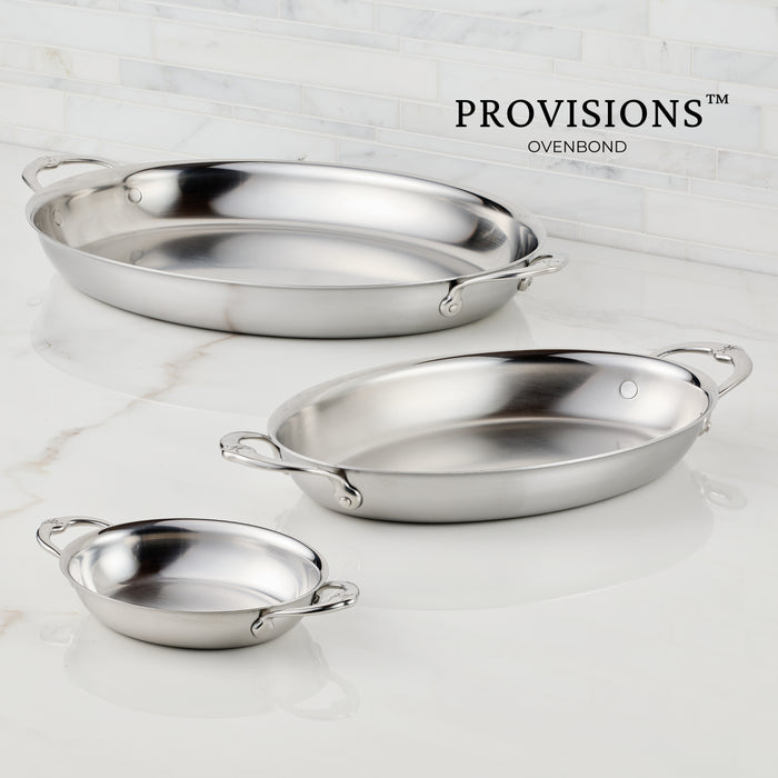 Provisions 2.0qt Oval Medium Clad Stainless Steel Au Gratin