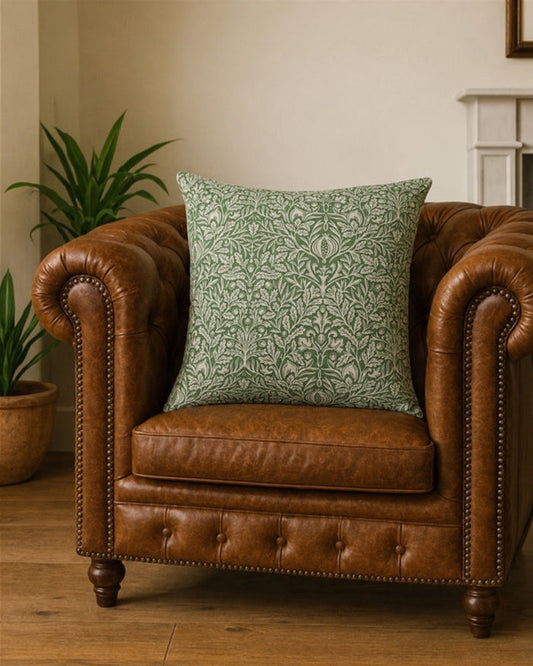 Pure Cotton Printed Cushions - Acorn Green