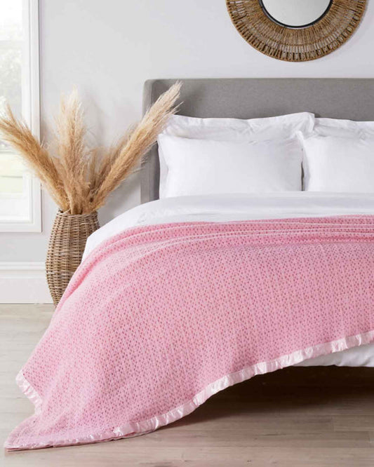 Pure Wool Satin Bound Cellular Blankets - Pink - Country Collection