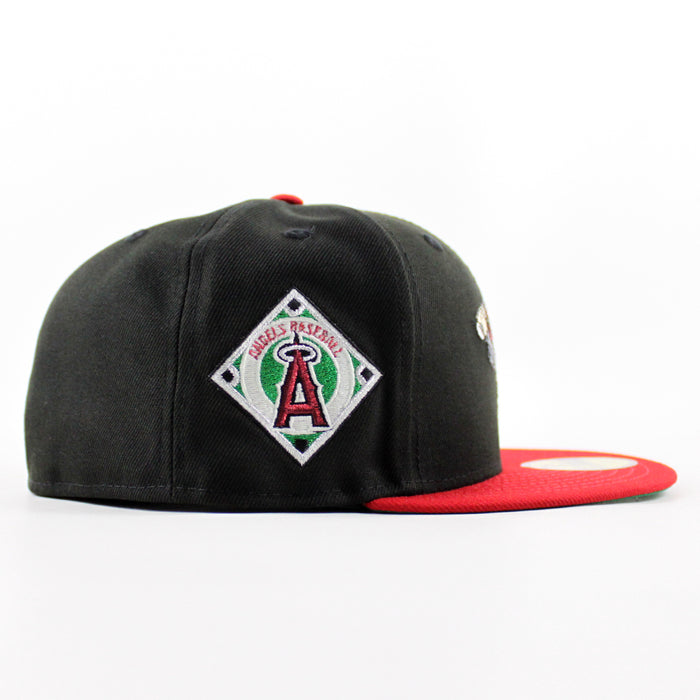 Rally Monkey Los Angeles Angels Baseball Patch New Era 59Fifty Fitted Hat (Black Scarlet Red Green Under Brim)