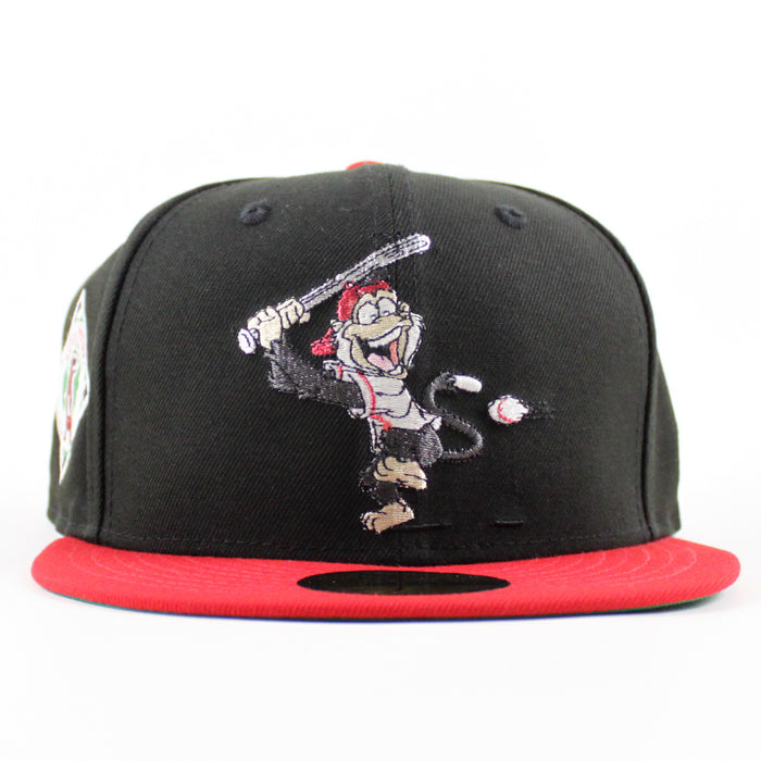 Rally Monkey Los Angeles Angels Baseball Patch New Era 59Fifty Fitted Hat (Black Scarlet Red Green Under Brim)