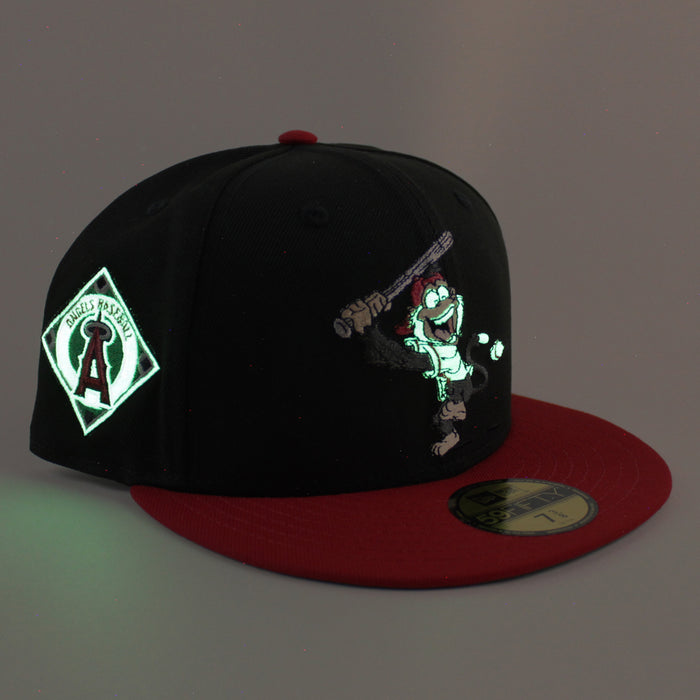 Rally Monkey Los Angeles Angels Baseball Patch New Era 59Fifty Fitted Hat (Black Scarlet Red Green Under Brim)