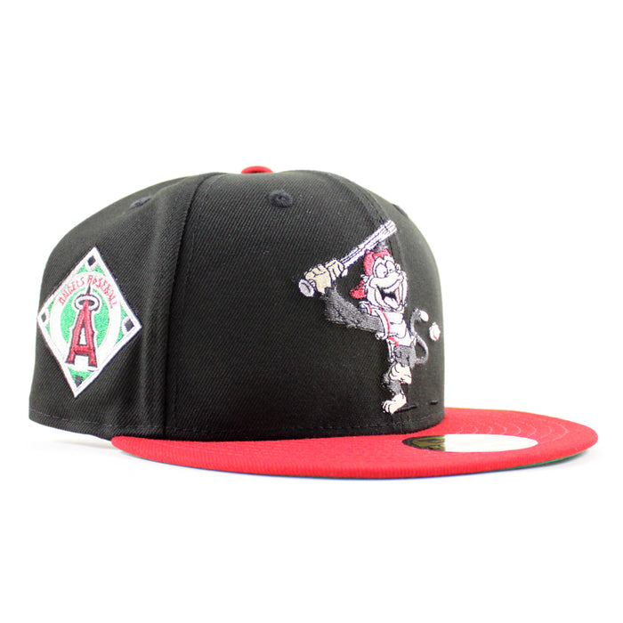 Rally Monkey Los Angeles Angels Baseball Patch New Era 59Fifty Fitted Hat (Black Scarlet Red Green Under Brim)