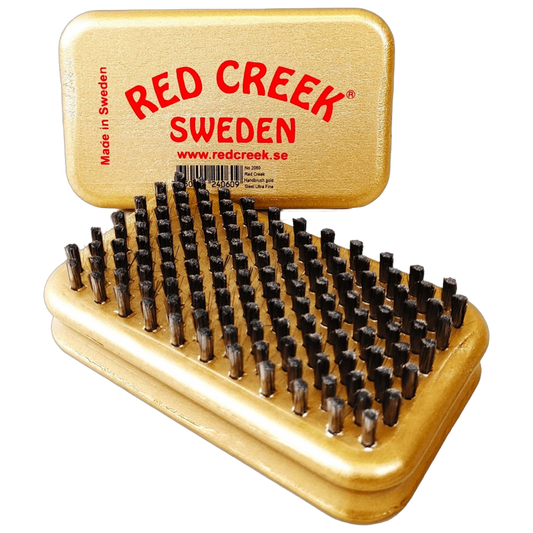 A product picture of the Red Creek Ultrafine Straight Steel Gold Hand Brush