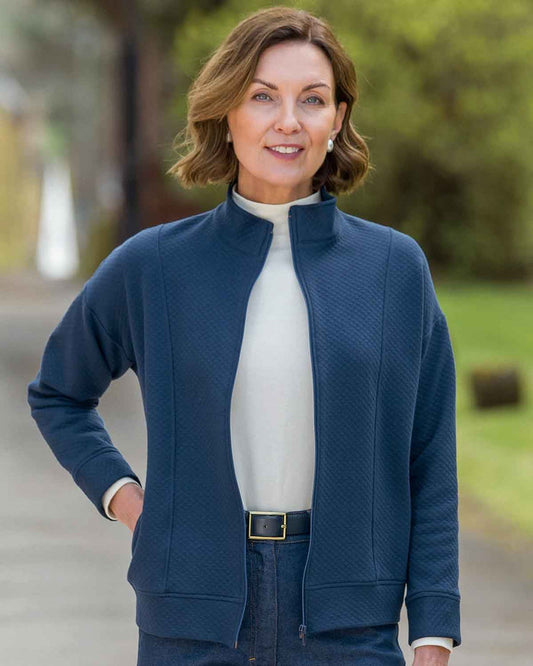 Savanna Quilted Zip Leisure Cardigan - Navy - Country Collection