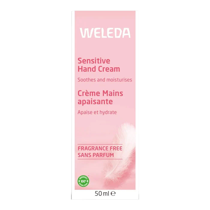 Weleda Sensitive Hand Cream packaging on a white background