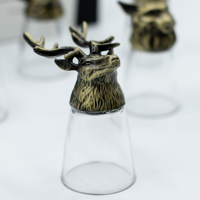 Set of 12 Decorative Shot Glasses with Antique Bronze Forest Animals Mystical, Collectible.