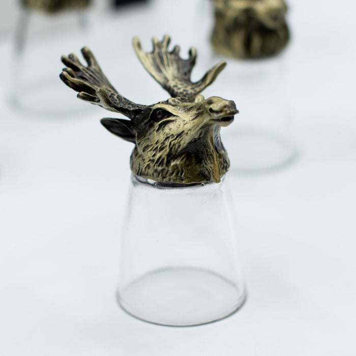 Set of 12 Decorative Shot Glasses with Antique Bronze Forest Animals Mystical, Collectible.