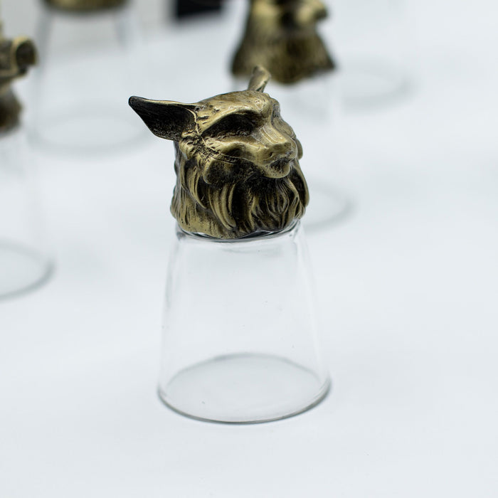 Set of 12 Decorative Shot Glasses with Antique Bronze Forest Animals Mystical, Collectible.
