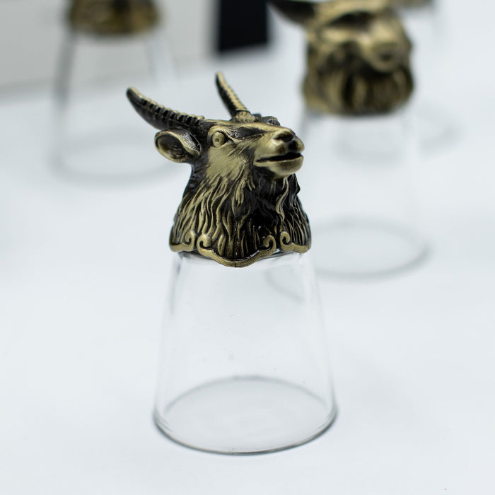 Set of 12 Decorative Shot Glasses with Antique Bronze Forest Animals Mystical, Collectible.