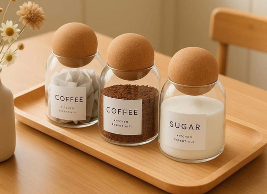 Set of 3 Spice Jars with Cork Ball Lids Glass Jars