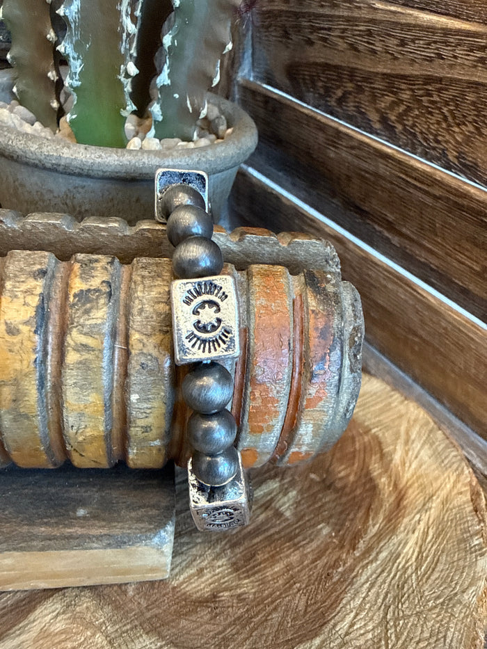 Silver Pearl & Barrel Stretch Bracelet
