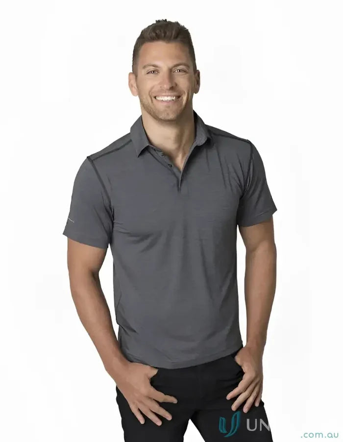 Man in gray Polo Shirt made with Soft Touch fabric and CoolDry Technology