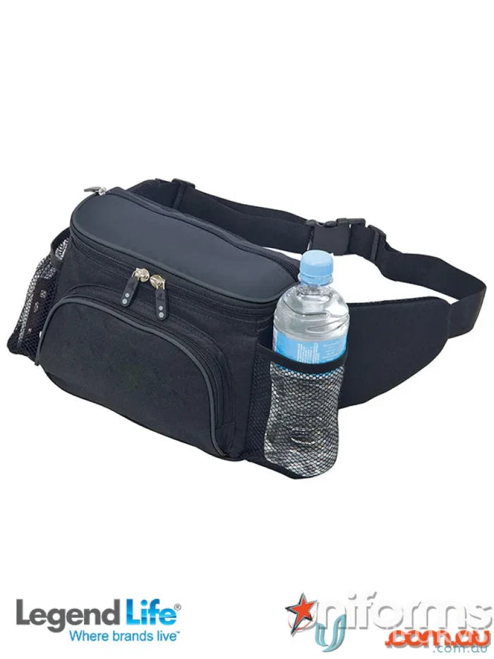 Black Sportlite Hiking Waist Bag with adjustable waist strap and single zippered water bottle pocket