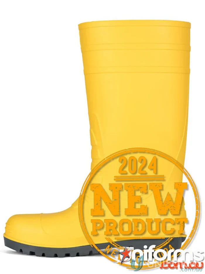 Yellow rubber boot with steel toe cap for resistant steel protection in work gear