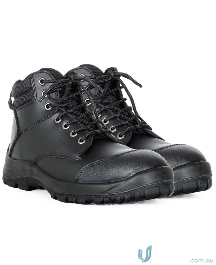 Black leather Steeler Zip Lace Up Safety Boot with tough sole and reinforced toe for uniforms