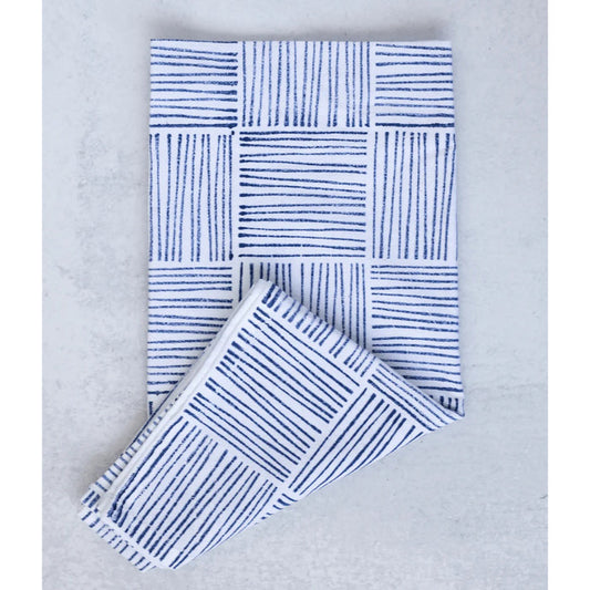 Striped Block Print Tea Towel