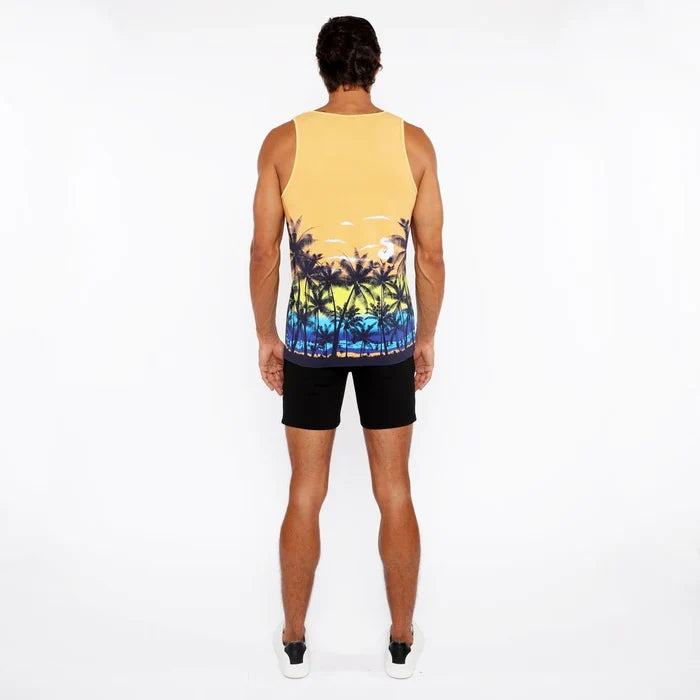 Sunset/Peach Tropics Printed Stretch Mesh Tank Top St-11137