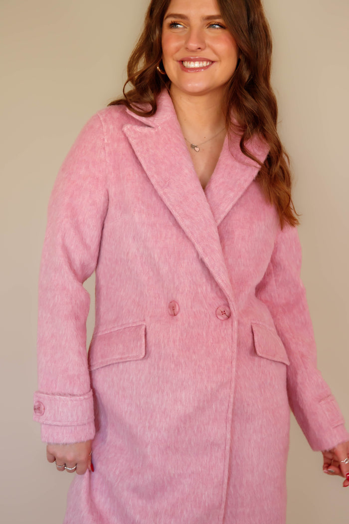 Women's Blush Pink Wool Blend Coat- Relaxed Fit Pink Coat- Coalition Pink Tailored Coat