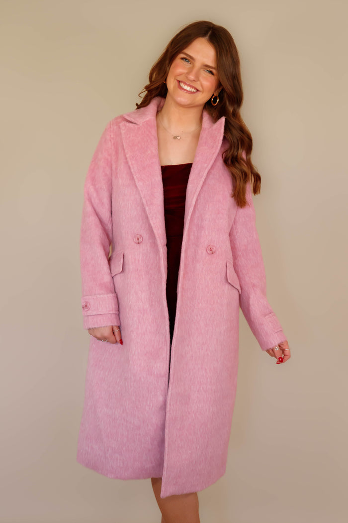 Women's Blush Pink Wool Blend Coat- Relaxed Fit Pink Coat- Coalition Pink Tailored Coat