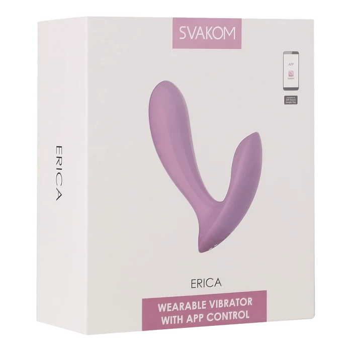 Svakom Erica boks med app-kontrollert bærbart vibrator og mobiltelefon illustrasjon