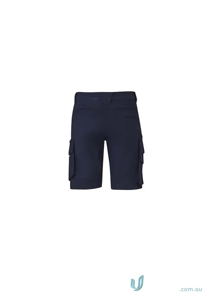 Navy blue SYZMIK Men’s Streetworx curved cargo shorts with dedicated mobile phone pocket