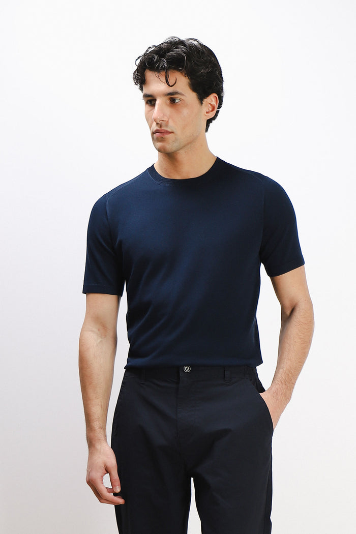 T-SHIRT GIRCOLLO IN MAGLINA BLEU