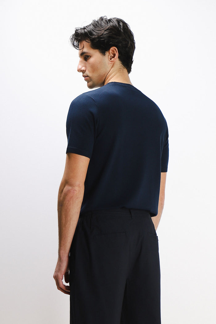 T-SHIRT GIRCOLLO IN MAGLINA BLEU