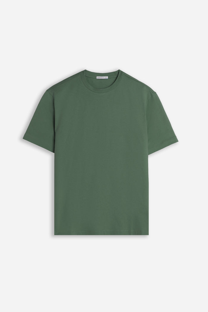 T-SHIRT GIROCOLLO BASIC CON DETTAGLIO VERDE MILITARE