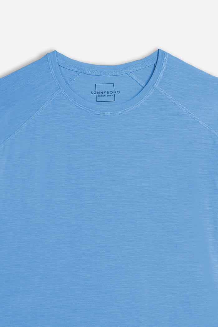 T-SHIRT GIROCOLLO BASIC SLUB AZZURRO