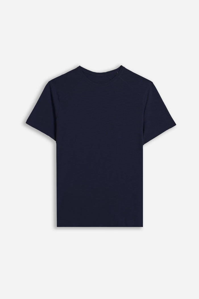 T-SHIRT GIROCOLLO BASIC SLUB BLEU