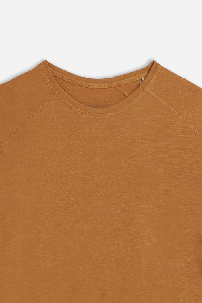 T-SHIRT GIROCOLLO BASIC SLUB COGNAC