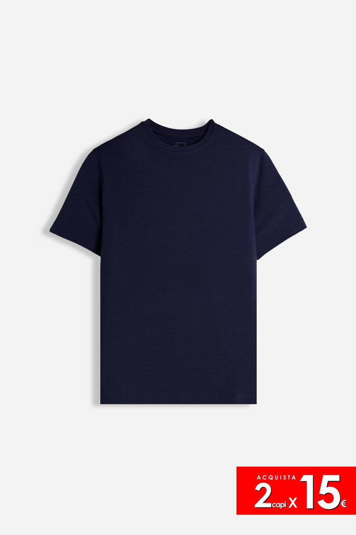T-SHIRT GIROCOLLO BASIC STRETCH BLEU