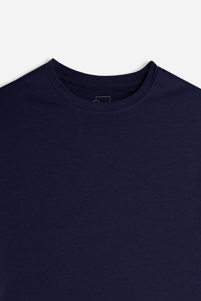 T-SHIRT GIROCOLLO BASIC STRETCH BLEU