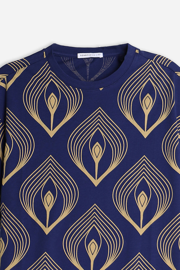T-SHIRT GIROCOLLO FANTASIA F INDACO