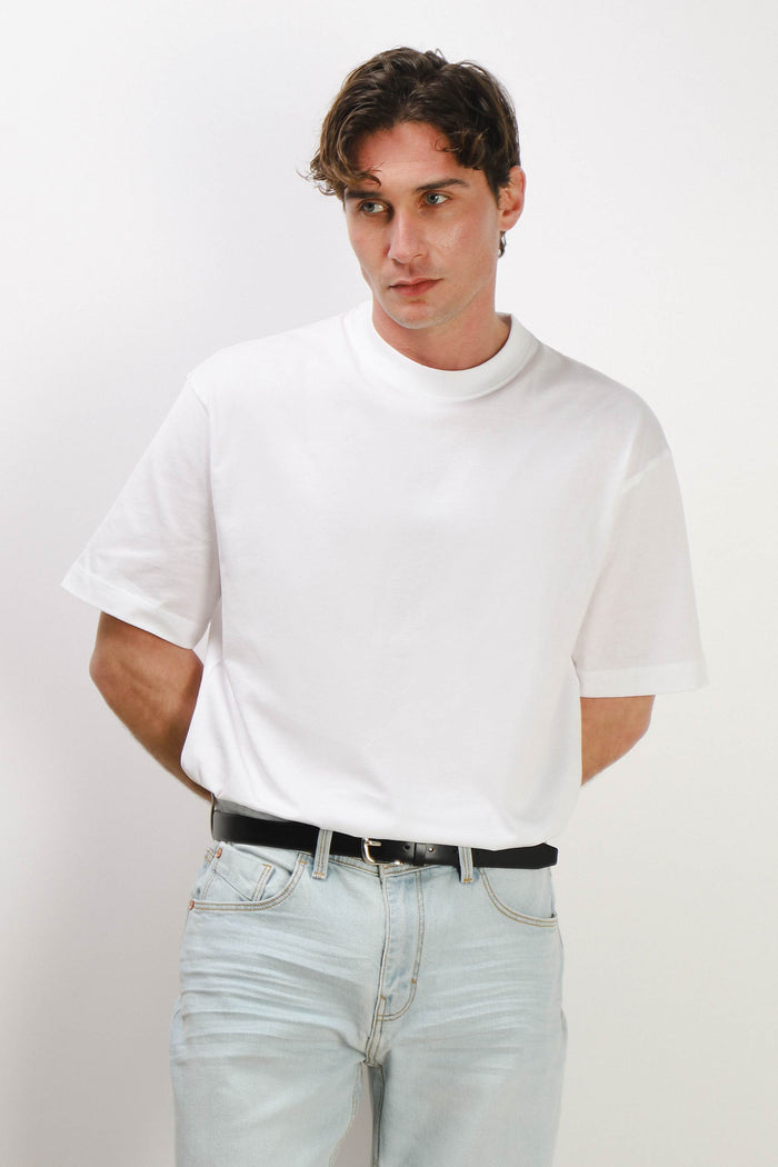T-SHIRT GIROCOLLO IN COTONE MERCERIZZATO BIANCO